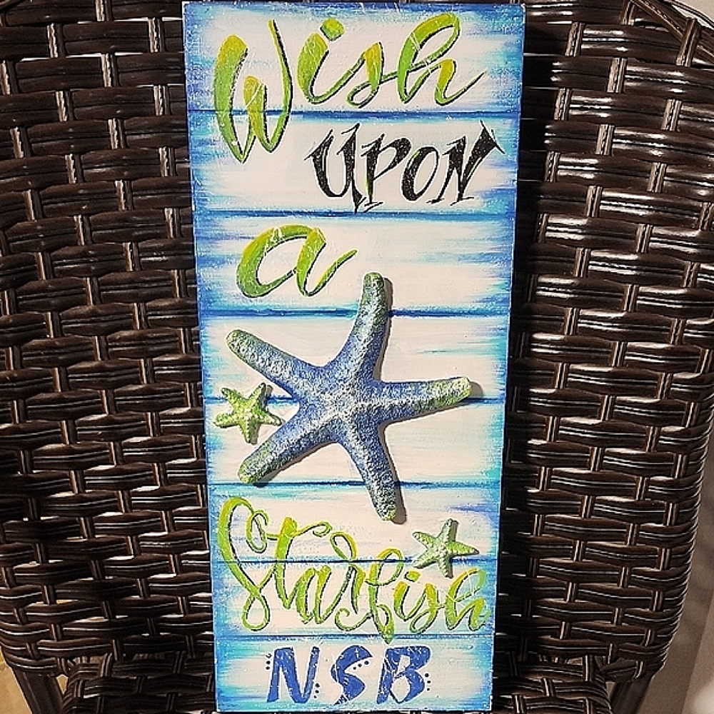 Wish Upon A Starfish Hand Painted Wall Decor